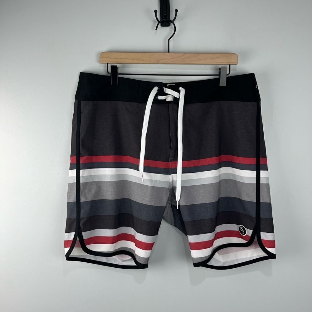Ezekiel Black Grey and Red Tie Waist Board Shorts 36